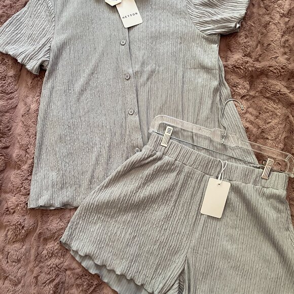 Grey Plisse Maternity Short Set - Picture 1 of 7